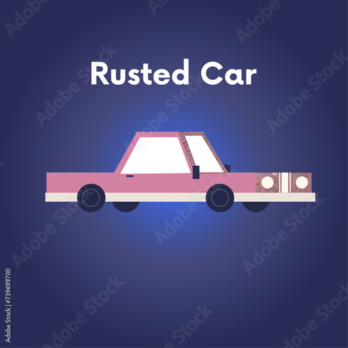 Rusted Car: Vintage Aesthetic in Flat Design Illustration