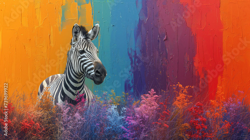 Head of a zebra on a colored background photo