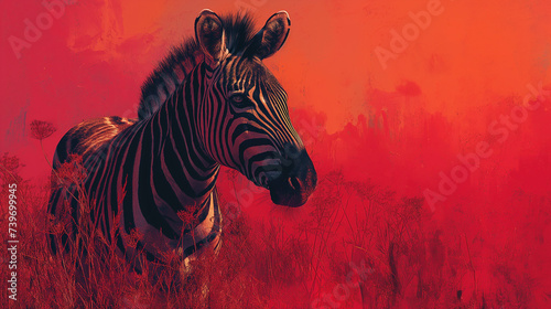 Zebra on a red background