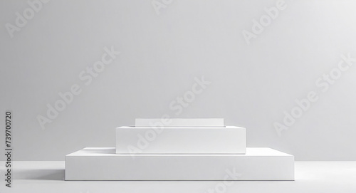 Empty podium or pedestal display on white background with stand. Blank product shelf standing backdrop. 3d product display space