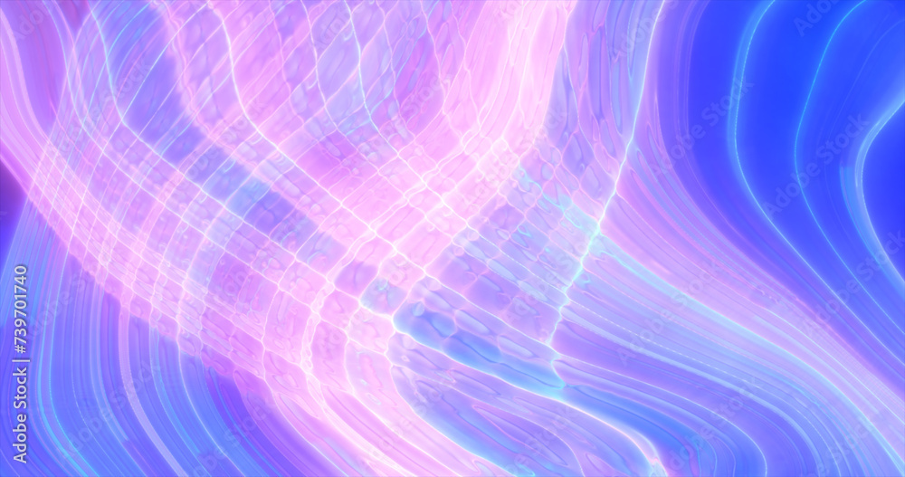 Fototapeta premium Abstract bright blue purple glowing flying waves from twisted lines energy magical background