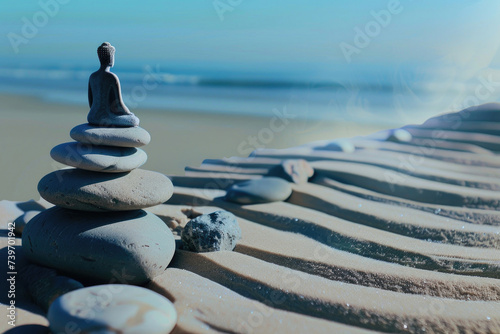Tranquil scene of Zen stones and sand in perfect harmony