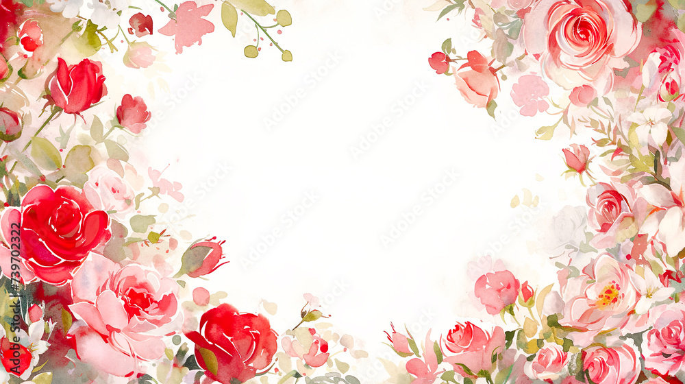ロマンチックな赤い薔薇のイラストのフレーム背景