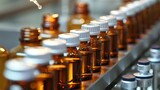 Medical Vials on Production Line at Pharmaceutical Factory. Glass, Bottle, Production, Pharmacy
