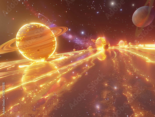 A virtual journey through a holographic solar system exploring planets and stars made of light