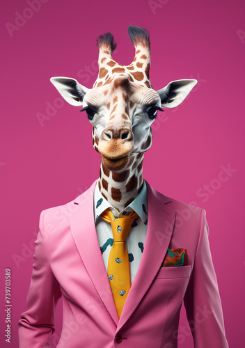 Anthropomorphic Giraffe dressed in an elegant suit
