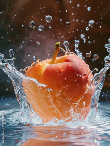 Experience the surreal beauty of a peach waterfall splash in ultra fine detail, captured with a super wide angle lens and shot by Canon, perfect for AI generative projects.