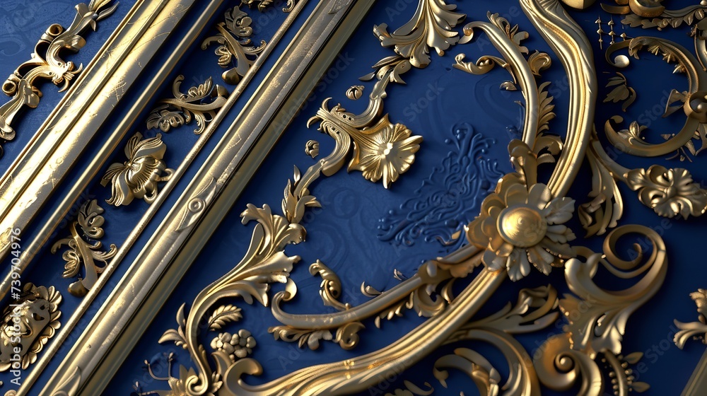 Golden Frame on Blue Background: Realistic 8K Illustration

