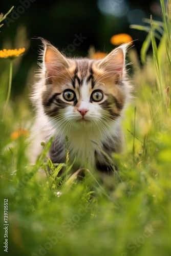 Cute kitten on the lawn