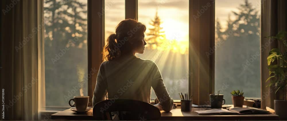 A Woman at Work by the Window in the Warm Glow of Evening Sunlight 3