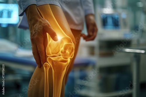 A translucent knee bone Fracture or inflammation of human knee joint with translucent showing knee bone structure. MRI and CT bone scan in hospital radiology unit.