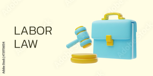 Website banner about labor law 3D style, vector illustration