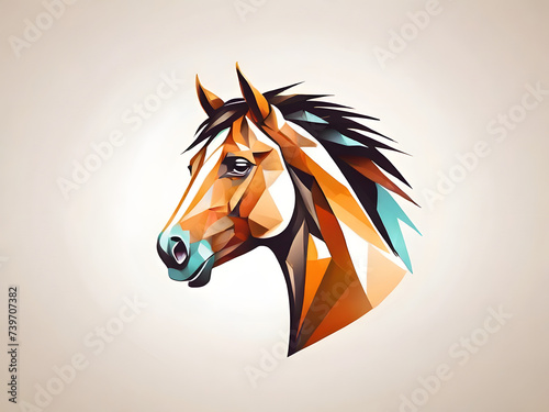 "Majestic horse head logo: A Modern Polygonal Vector Illustration" "Fantasy horse face logo Art: Vibrant Watercolor Design on White Background" "Mythical horse head logo Logo: Trendy Polygonal Style V © M
