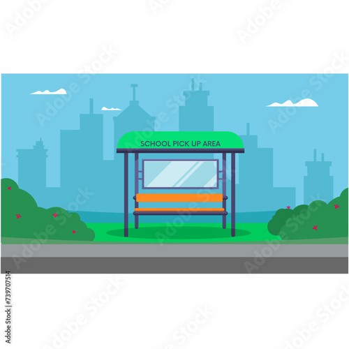 School Pick-Up Area: Safety and Convenience Illustration in Flat Design