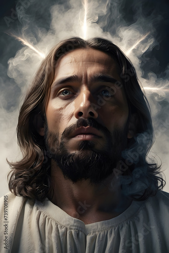 A close up of Jesus with dramatic background © AungThurein