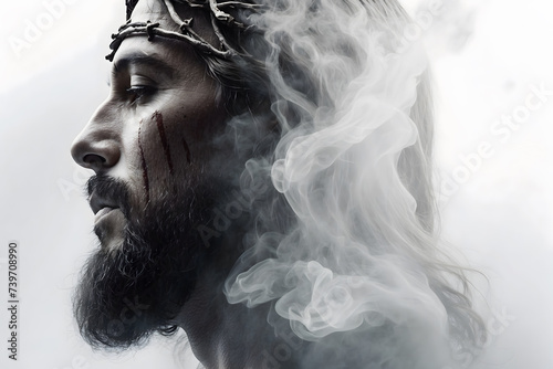 Double exposure creation of Jesus and holy cross