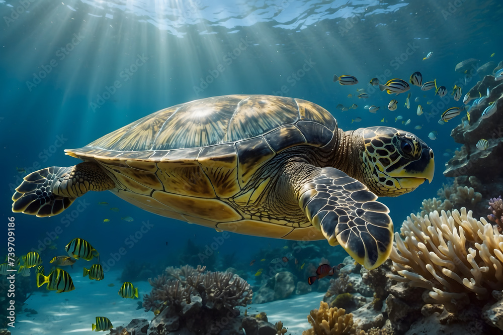 Obraz premium A close up of a sea turtle swimming elegantly