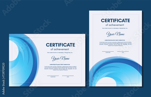 Blue certificate of achievement template with wave abstract