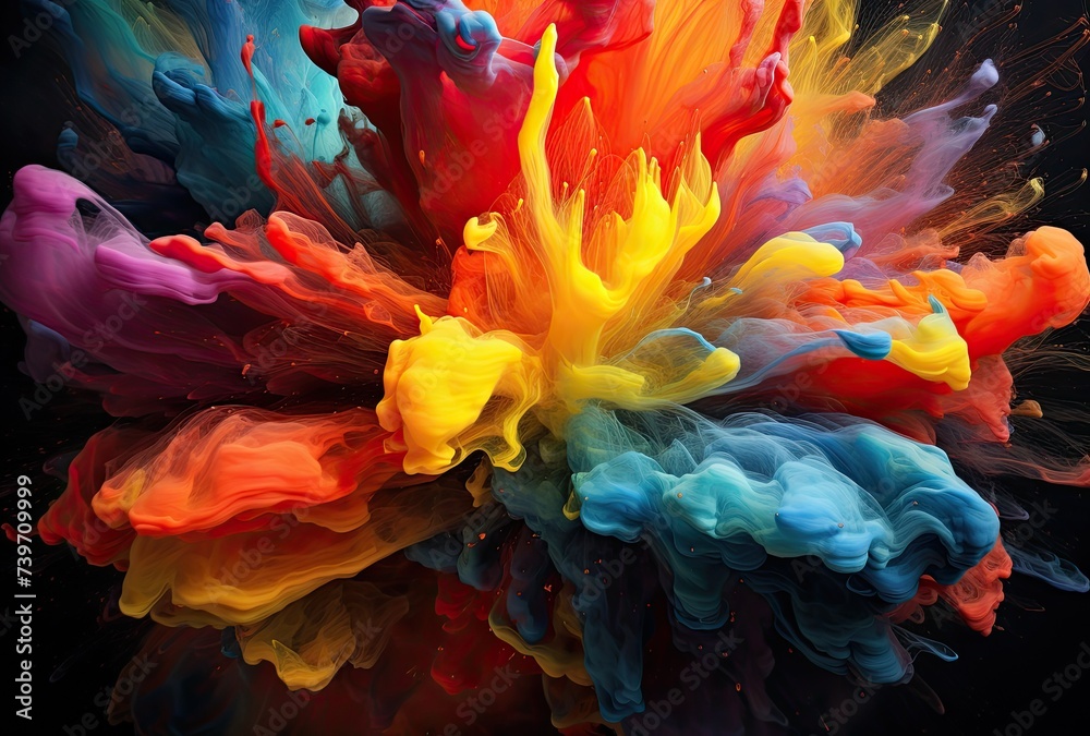 Bright colorful powder paint splashed onto a black background