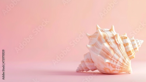 Close shot of a elegant horn shell against a soft pink backdrop with empty space for text or product, Generative AI.