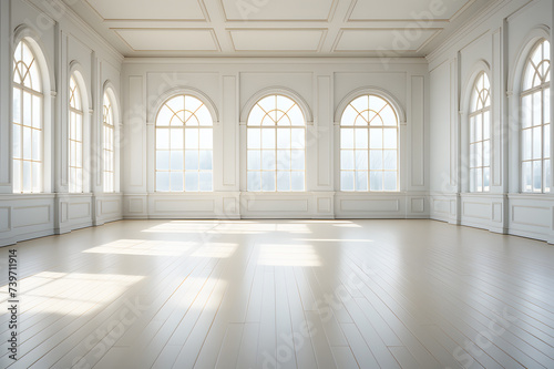 Minimal style interior empty room modern white, white wood floor in sheets. Sunlight shines through window and inside shadows. Background Abstract Texture. Realistic animal clipart template pattern. © Lucky