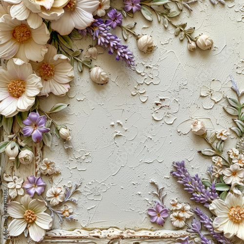 extremely detailed and realistic shabby chic painting featured on an old fashioned paper , in the style of digital print floral poster © Дмитрий Симаков