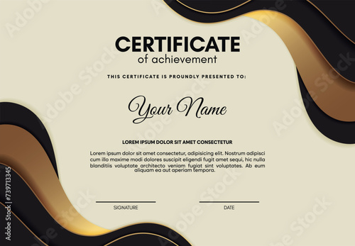 luxury certificate of achievement with wave abstract