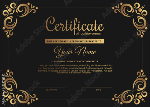 luxury certificate of achievement with gold frame