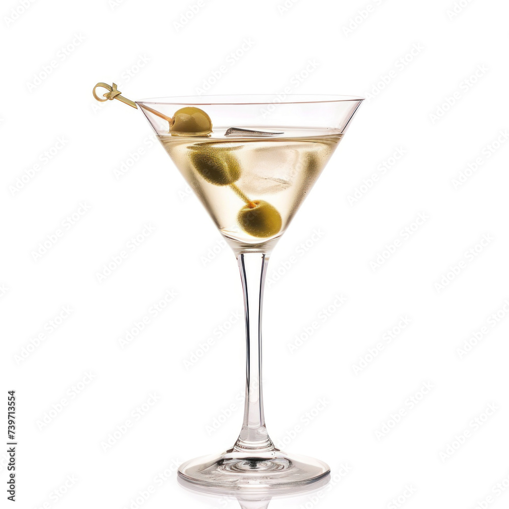 martini with olives isolated on white background