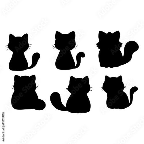 Isolated Cats on the white background. Animals silhouettes. Vector EPS 10.	