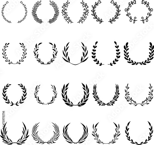 Set of hand drawn floral wreathes. Design element for decoration. Vector illustration