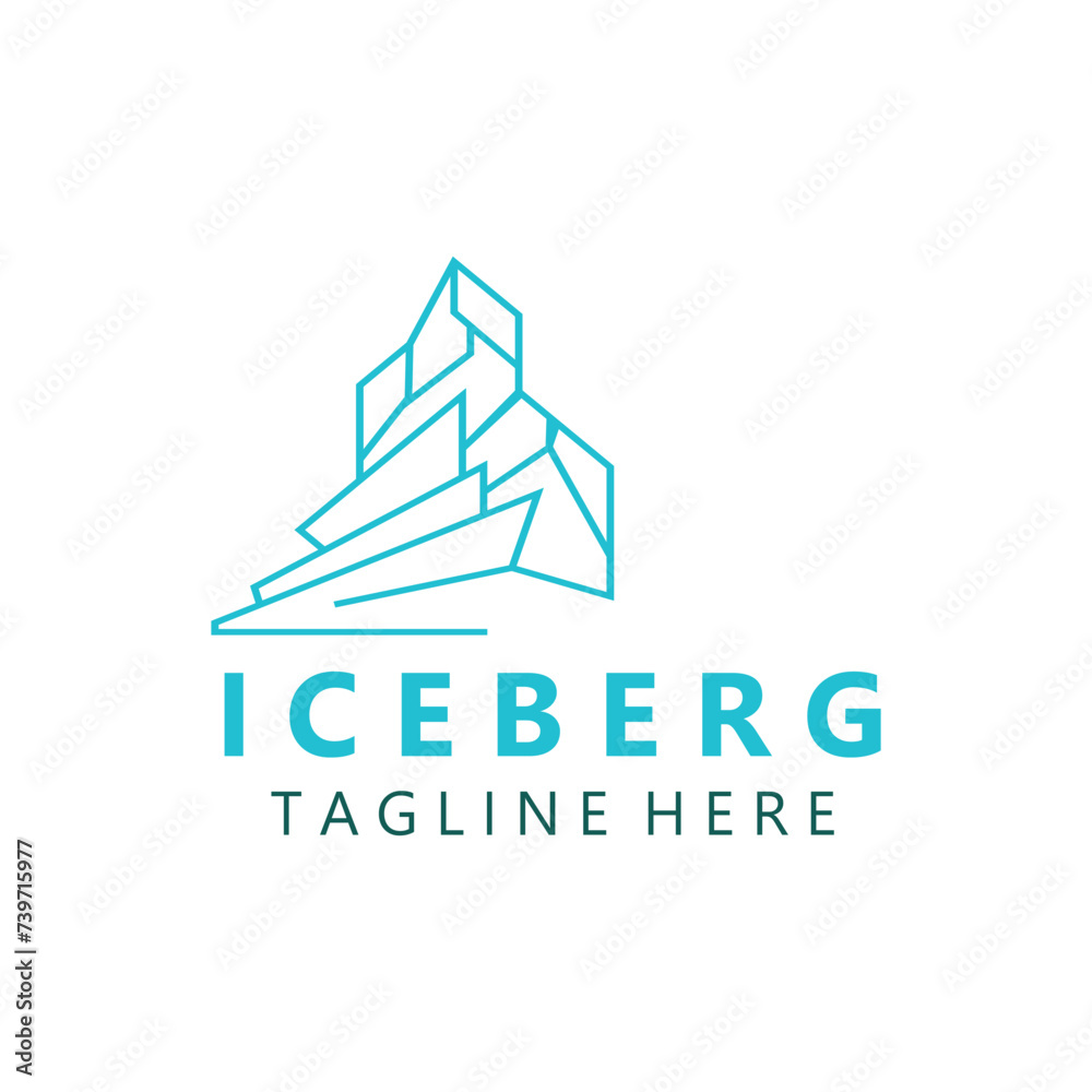 Iceberg abstract line art logo design, simple vector symbol icon