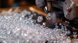 Diamond cutting and polishing factory process close shot with diamonds with space, Generative AI.