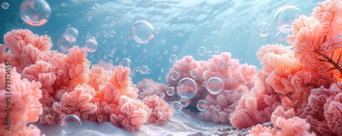 3D underwater podium scene products showcased amidst bubbles and coral beauty