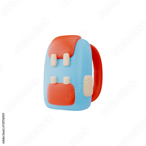 Backpack for hiking or camping, 3D vector cartoon red and blue bag for travel equipment, luggage or schoolbag isolated