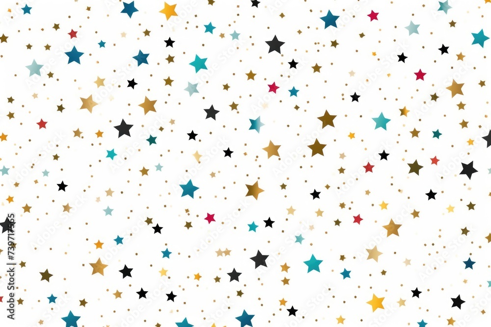 Festive pattern of colored stars on white background
