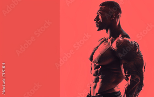 bodybuilder man on solid color background. gym or health concept. Space for text