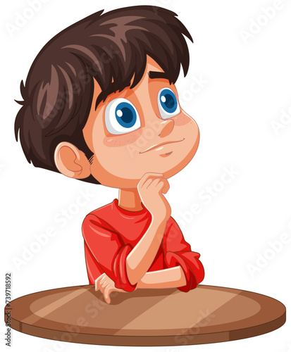 Cartoon boy thinking deeply with a curious expression