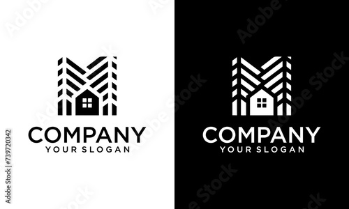 Creative pine tree logo simple green home vector evergreen for architecture or wood industry graphic design template idea