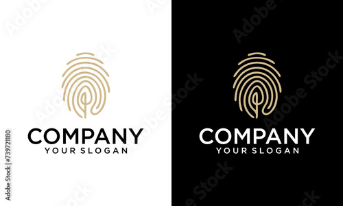 Creative Simple and clean illustration logo design finger print leaf.