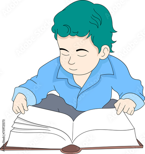 educational cartoon doodle illustration, a boy is sitting reading a book studying economics to enter college