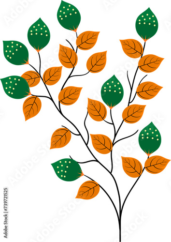 flat drawing illustration of plant, branch with leaves and lush dense flower buds