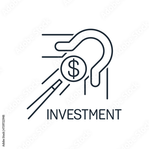 A ball with a dollar hits a pocket on a billiard table.Professional, competent ability to invest.Vector linear icon isolated on white background.