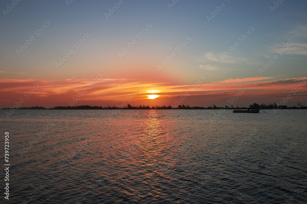 Sunset of Bandiala river close Toubacouta village, Senegal, West Africa