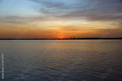 Sunset of Bandiala river close Toubacouta village  Senegal  West Africa