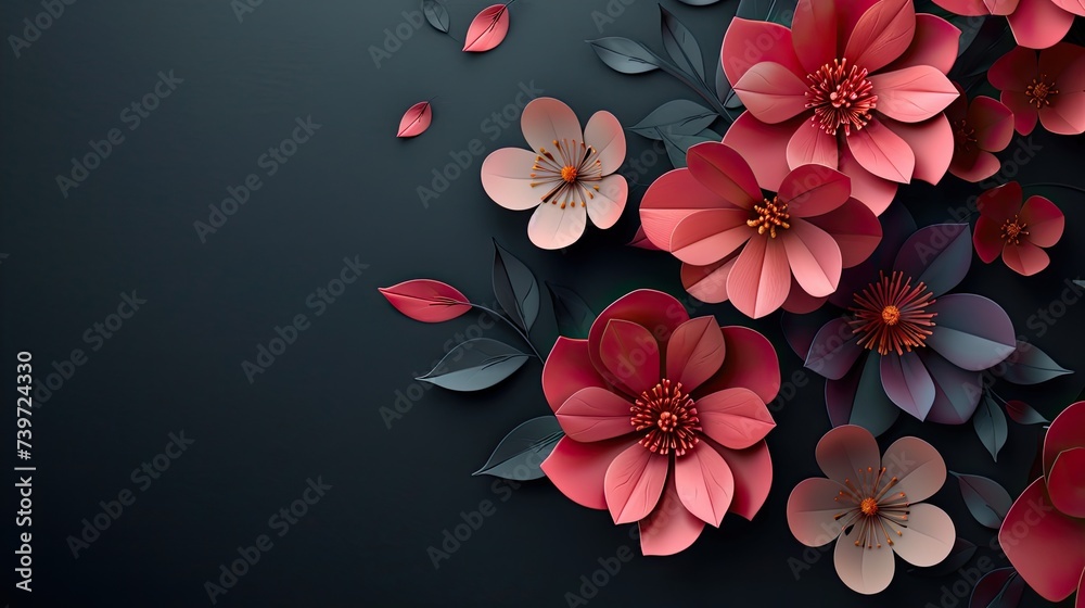 flowers, rich colors on a solid matte background with copy space for text in the center flowers, rich colors on a solid matte background with copy space for text in the center