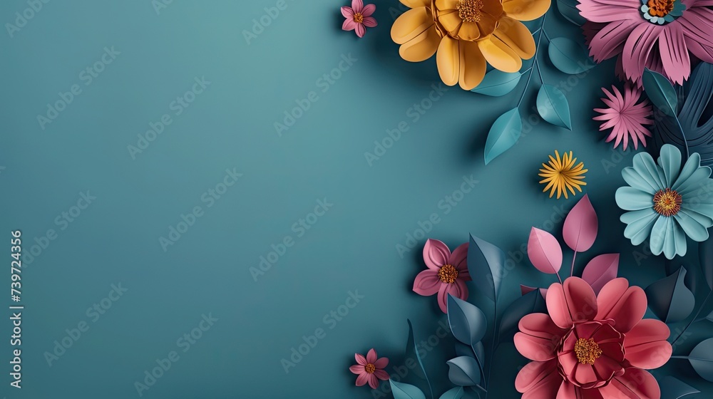 flowers, rich colors on a solid matte background with copy space for text in the center flowers, rich colors on a solid matte background with copy space for text in the center