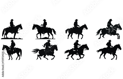 cowboy and horse running silhouettes , Cowboys ride horses, Riders on horseback photo