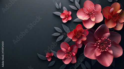 flowers  rich colors on a solid matte background with copy space for text in the center