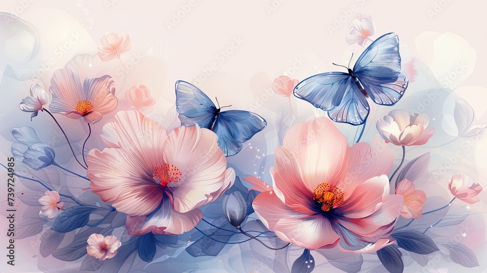 flowers, rich colors on a solid matte background with copy space for text in the center flowers, rich colors on a solid matte background with copy space for text in the center